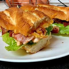 A picture of My Chicken, Bacon + cheese French Stick 😗#Lunch.