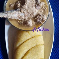 A picture of Melon pepper soup paired with Eba.