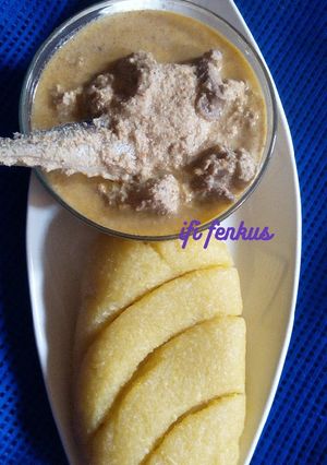 A picture of Melon pepper soup paired with Eba.