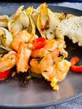 Caramelized Chicory and Gamba’s aglio olio
