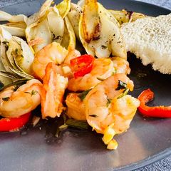 A picture of Caramelized Chicory and Gamba’s aglio olio.