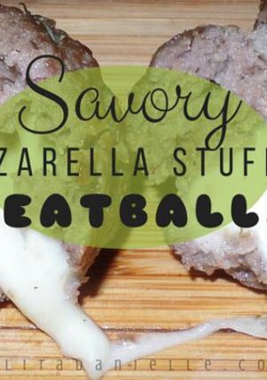 A picture of Savory Mozzarella Stuffed Meatballs .