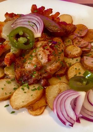 Cigánypecsenye karika burgonyával recept fotója