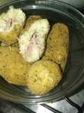 Croquetas de papá y pollo rellenas de jamón, queso y huevo ✌️😍