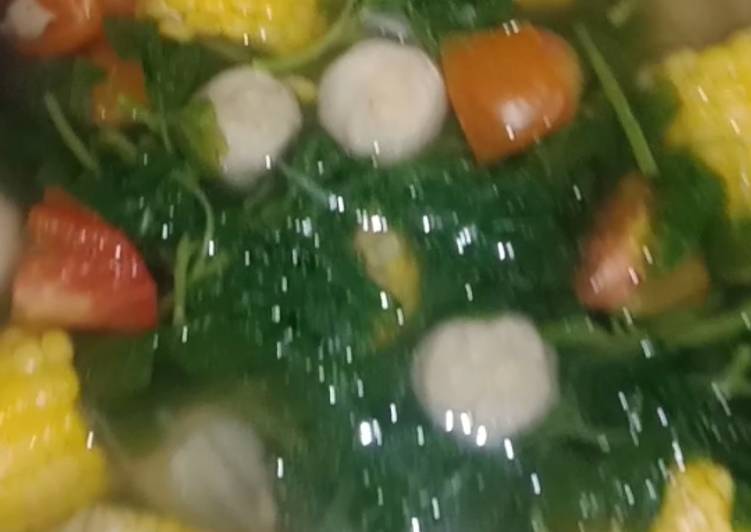 Cara Gampang Membuat Sayur Bayam baso jagung yang Enak Banget