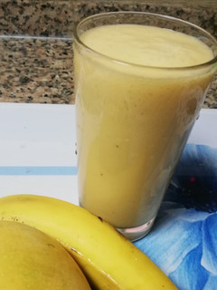 A picture of Mango mix banana juice.
