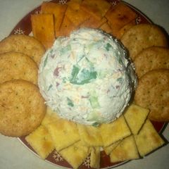 A picture of Dried beef & green onion ranch cheese ball.