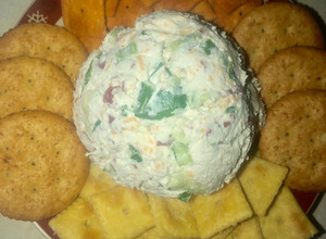 A picture of Dried beef & green onion ranch cheese ball.