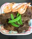 牛排佐鮮蝦甜豆