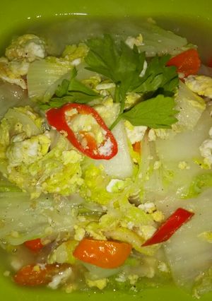 Foto resep Tumis telor sawi putih