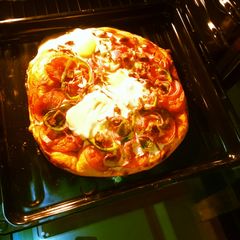 A picture of Cheeseless pizza 🍕.