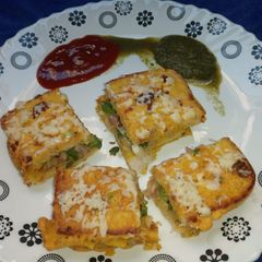 Cheesy besan bread toast A picture of Cheesy besan bread toast.