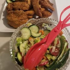 Crispy Fried Fish with mix Salad A picture of Crispy Fried Fish with mix Salad.