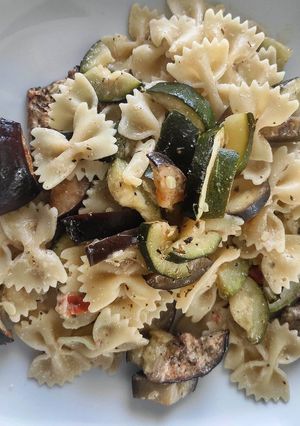 Une photo de Pâtes courgettes-aubergine au boursin