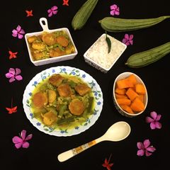 Lentil Fritters in Ridge Gourd Curry A picture of Lentil Fritters in Ridge Gourd Curry.