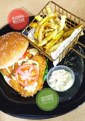 A picture of Fish Burger With Tarter Sauce 🍟 🍔 🐟.