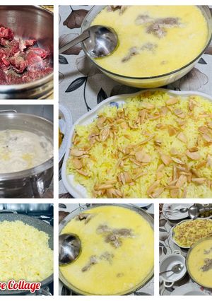 صورة لوصفة لبن و ارز باللحمه الشقف
