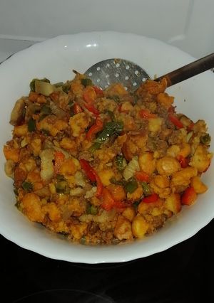 Una foto de Migas manchegas con pimiento