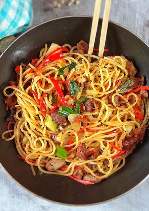 Foto resep Spaghetti Black Pepper Beef