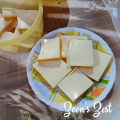A picture of Coconut Milk and Mango Jelly layered Dessert.