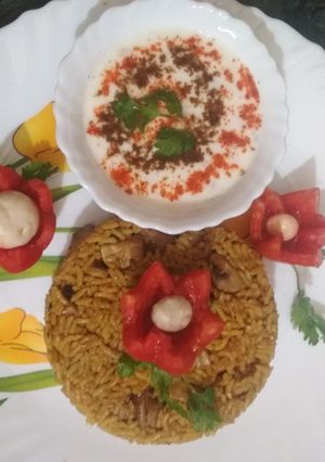 A picture of Mushroom biriyani.