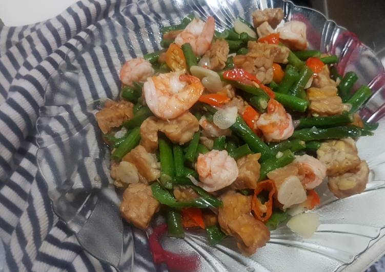 Tumis Kacang Panjang,Tempe & Udang