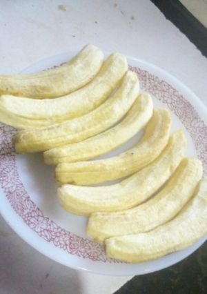 A picture of Yummy unripe banana.For Breakfast.