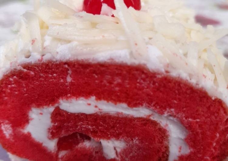 Red Velvet Roll Cake with Cherry