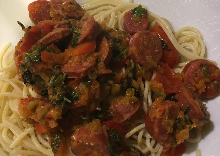 Steps to Prepare Ultimate Spaghetti and chorizo