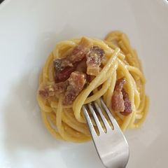 A picture of Bucatini Carbonara.