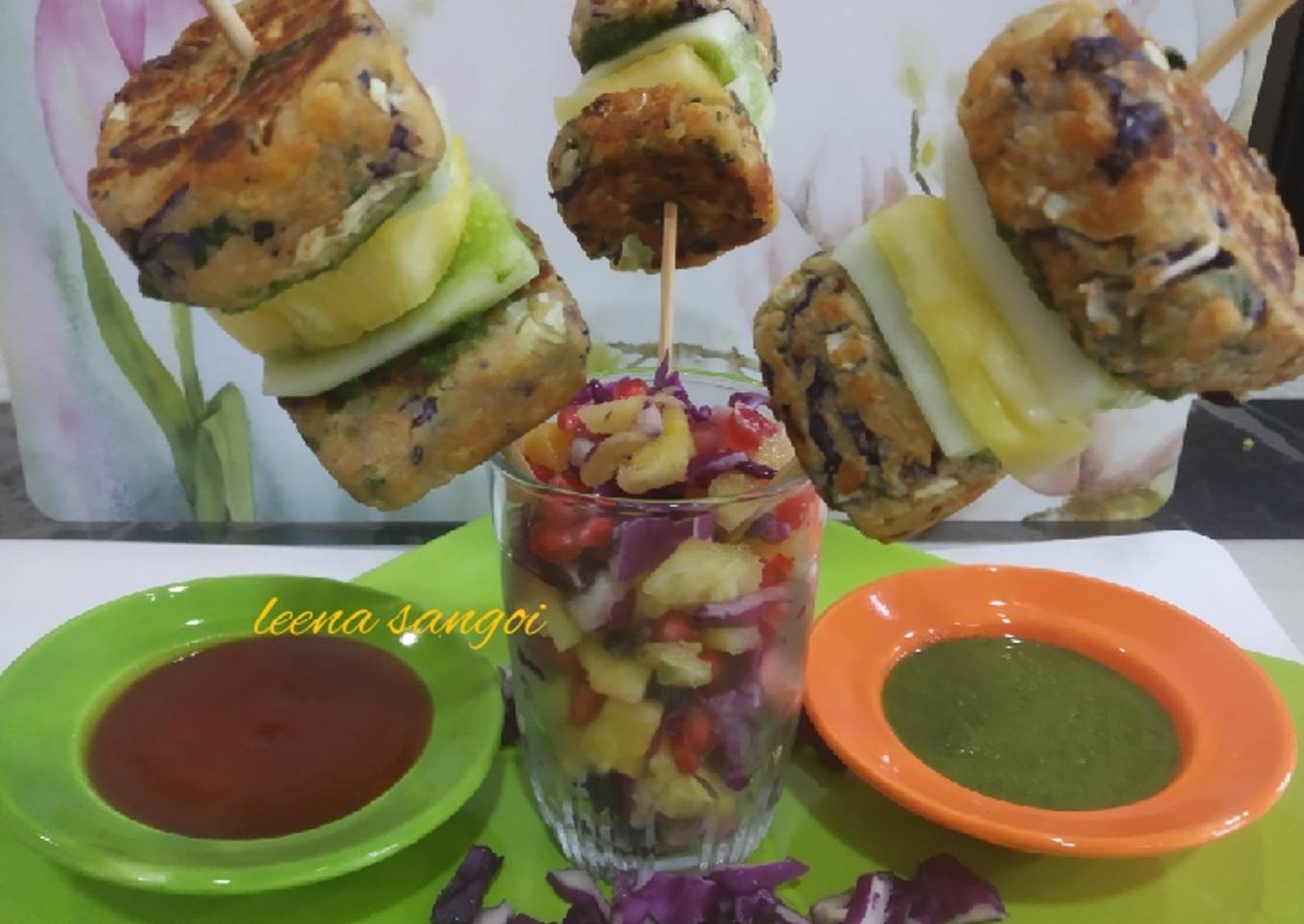 Multi dal cabbage and mint grill Rice tikki bites