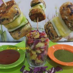 A picture of Multi dal cabbage and mint grill Rice tikki bites.