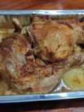 Pollo asado a la cerveza con papas