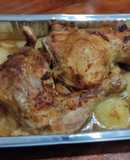Pollo asado a la cerveza con papas