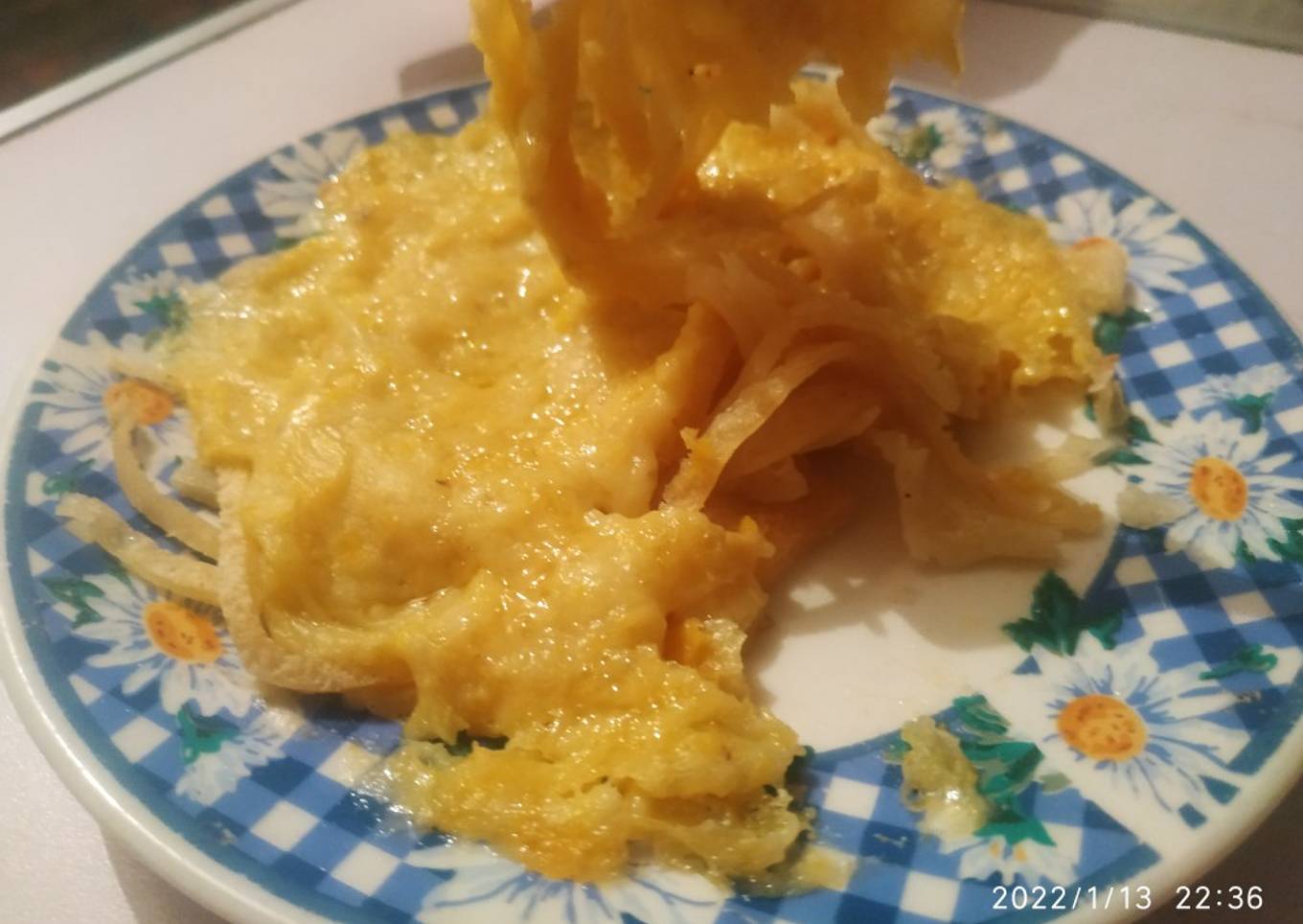 Tallarines de creps con salsa de choclo