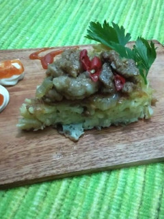 Foto resep Omlet fusili toping beef teriyaki