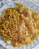 Mustard chicken in carrot and parsnip sauce