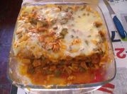 Una foto de lasagna de carne de soya