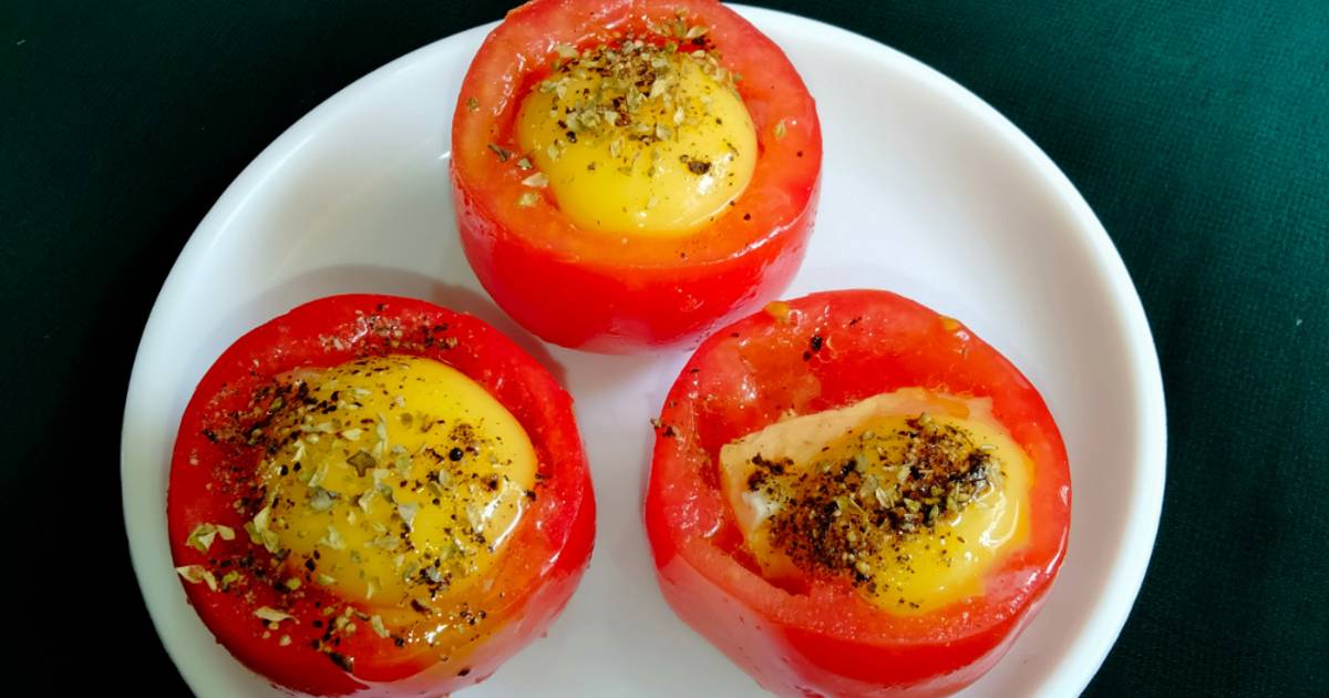 Baked Eggs In Roasted Tomato Cups Recipe by Cook Took Cookpad