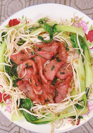 A picture of Stir-Fried Rice Noodles with Pork.