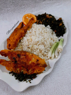 عکسی از دستور پلو وسبزی ماهی