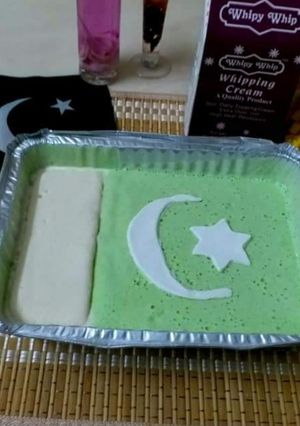 A picture of Green and white ice cream.