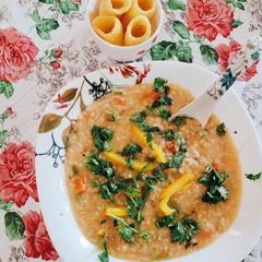 A picture of Oats masala veggie soup.