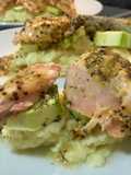 Salmón con mostaza y mandarina sobre puré de patata