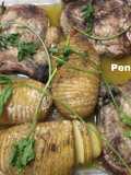 Asado de chuletas de cerdo con patatas hasselback
