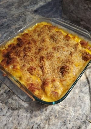 A picture of Brad's easy sausage mac n' cheese.