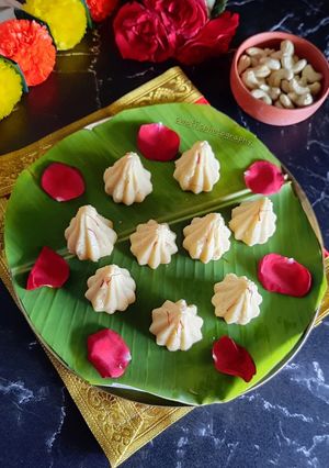 A picture of Kesar_Kaju_Modak(Saffron Cashew Modak).