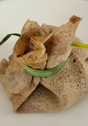 Une photo de Aumônière de galette poireau st jacques