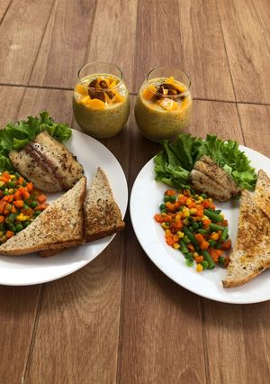 Foto resep Healthy Diet Food: Grilled Dori + Wheat Bread + Mixed Vegetable