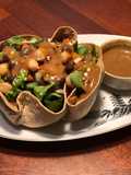 Tortilla Greens Chickpeas Salad Bowl with Refried Bean Dates dressing